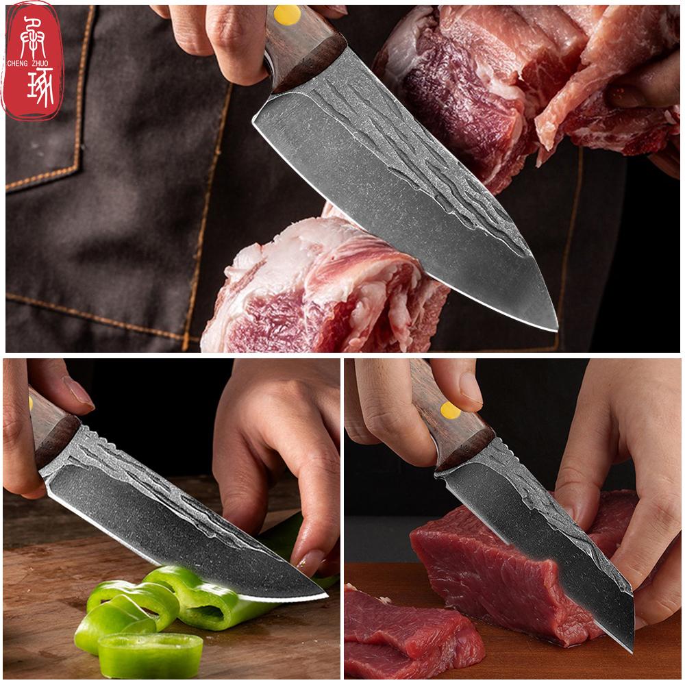 3.5inch Kitchen Knife Full Tang Thickened Knife High Carbon Steel Forged Butcher Knives Meat Cleaver Boning Knife Wooden Handle