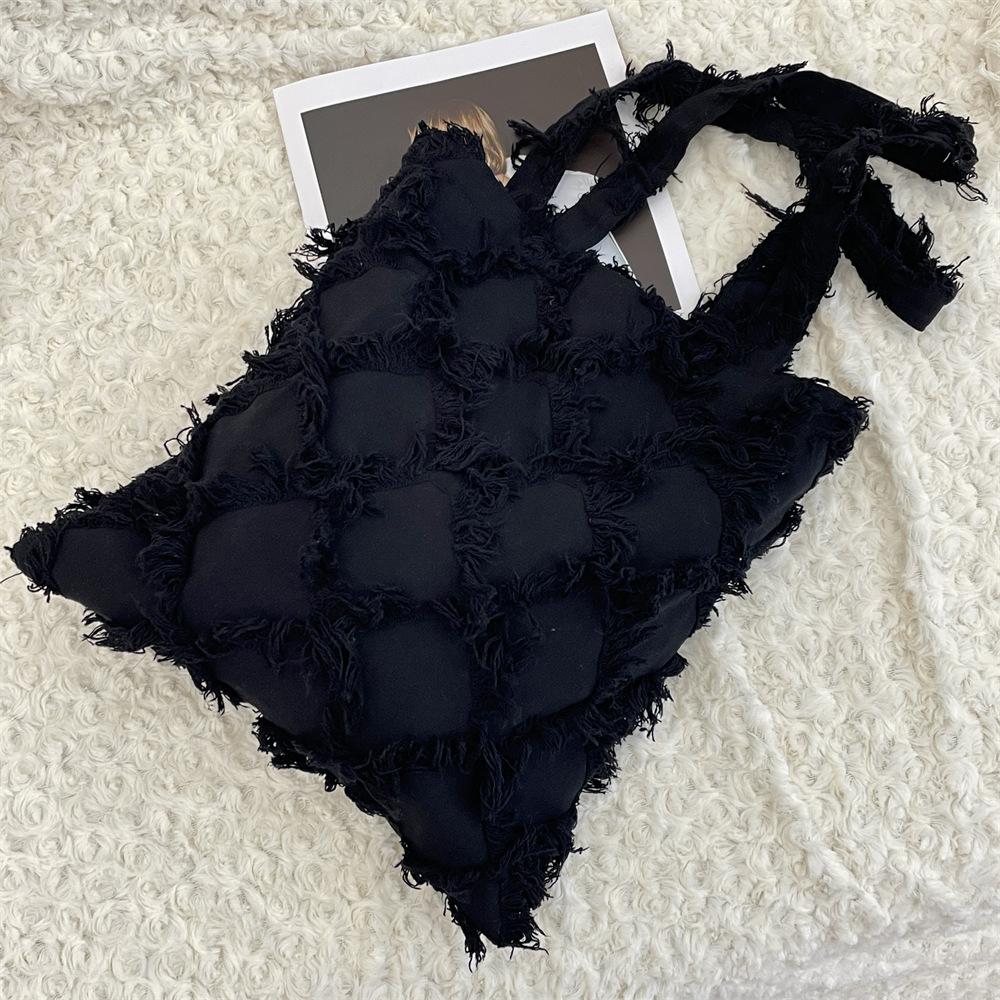 

Однотонна сумка через плече з бахромою проста універсальна полотняна сумка великої місткості жіноча сумочка