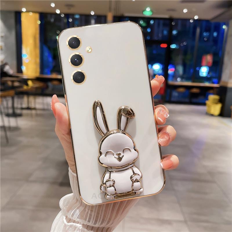 

A 54 34 14 Rabbit Holder Case For Samsung Galaxy A54 A34 A14 A04 A04s A24 M54 M23 A13 4g 5g Plating Silicone Stand Cover A54 5G