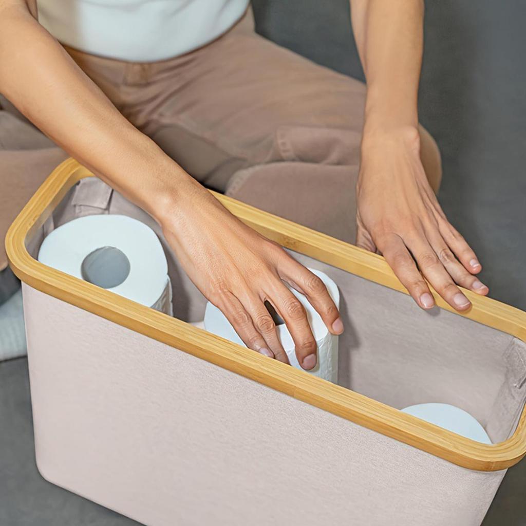 Toilet Paper Basket Storage Organizer with Lid Foldable Free Standing Holds 12 Mega Rolls Handle Bathroom Living Room Laundry
