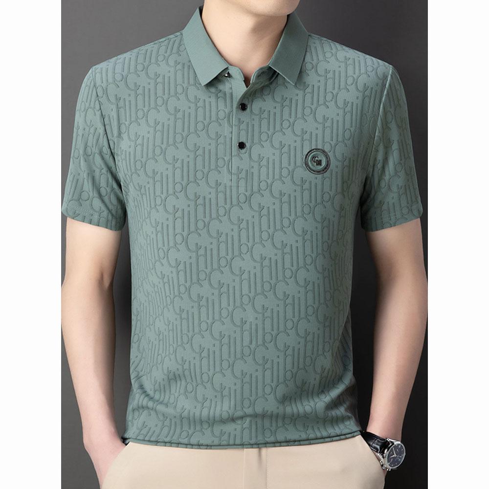 Summer High-end Short Sleeved Polo Shirt for Men's Luxurious Embossed Casual Fashion Comfortable Breathable Cool Top