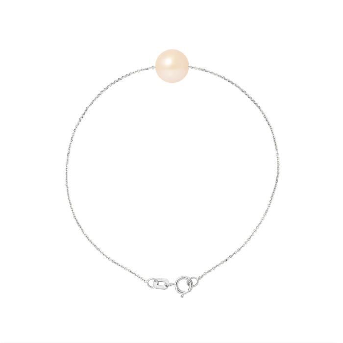 PERLINEA - Bracelet - Véritable Perle de Culture dEau Douce - 8-9 mm Rose Naturel - Argent 925 Millièmes - Bijoux Femme