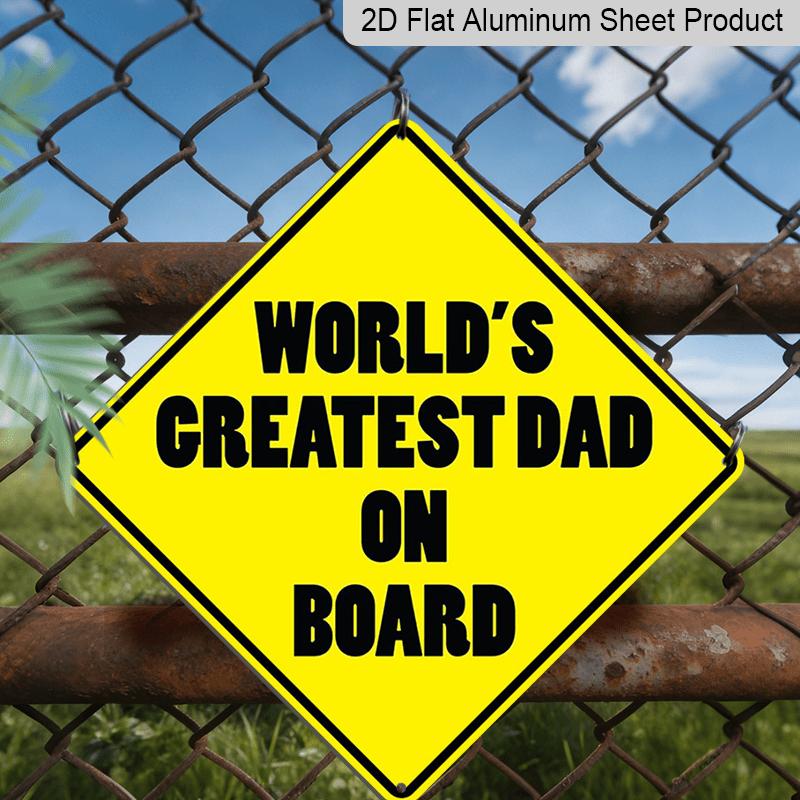 

2D Flat 1pc, World S Greatest Dad on Board Metal Sign - Duty Iron Diamond-Shaped Warning Plaque with Lettering & Yellow Background, Indoor/Outdoor 20*20cm