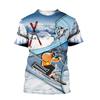 Summer Fashion Personality Ski Graphics 3D Printed Men's T-shirt Hip Hop Trend Large Size Loose O-neck Sports Short Sleeve Top