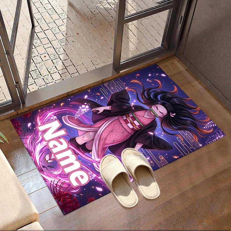 Custom Name Personalized Demon Slayer Print Carpet, Versatile Home Decor Rug, for Playroom, Apartment, Balcony, Entryway, Hallway Gift
