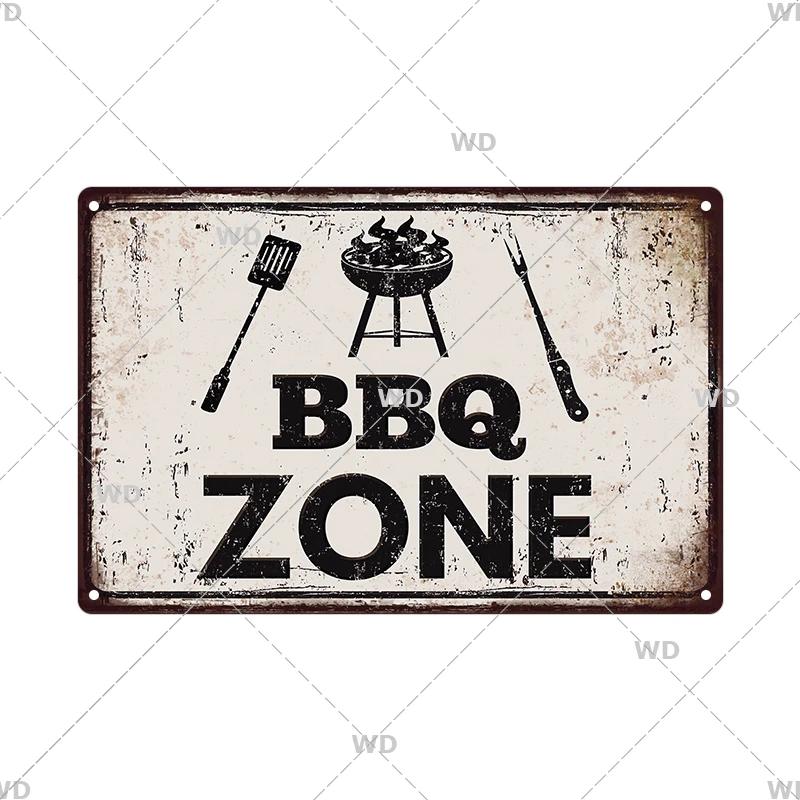 BBQ Vintage Tin Sign Plaque Barbecue Metal Plate Sign Wall Art Decoration Kitchen Man Cave Terrace Beach House Club Wall Decor