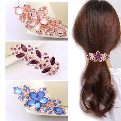 Flower Butterfly Leaf Hairpin with Gemstones, Crystal Pearl Glitter Shiny Metal Hairpin, Snap Hairpin, Bun Ponytail Clip Hair Accessories