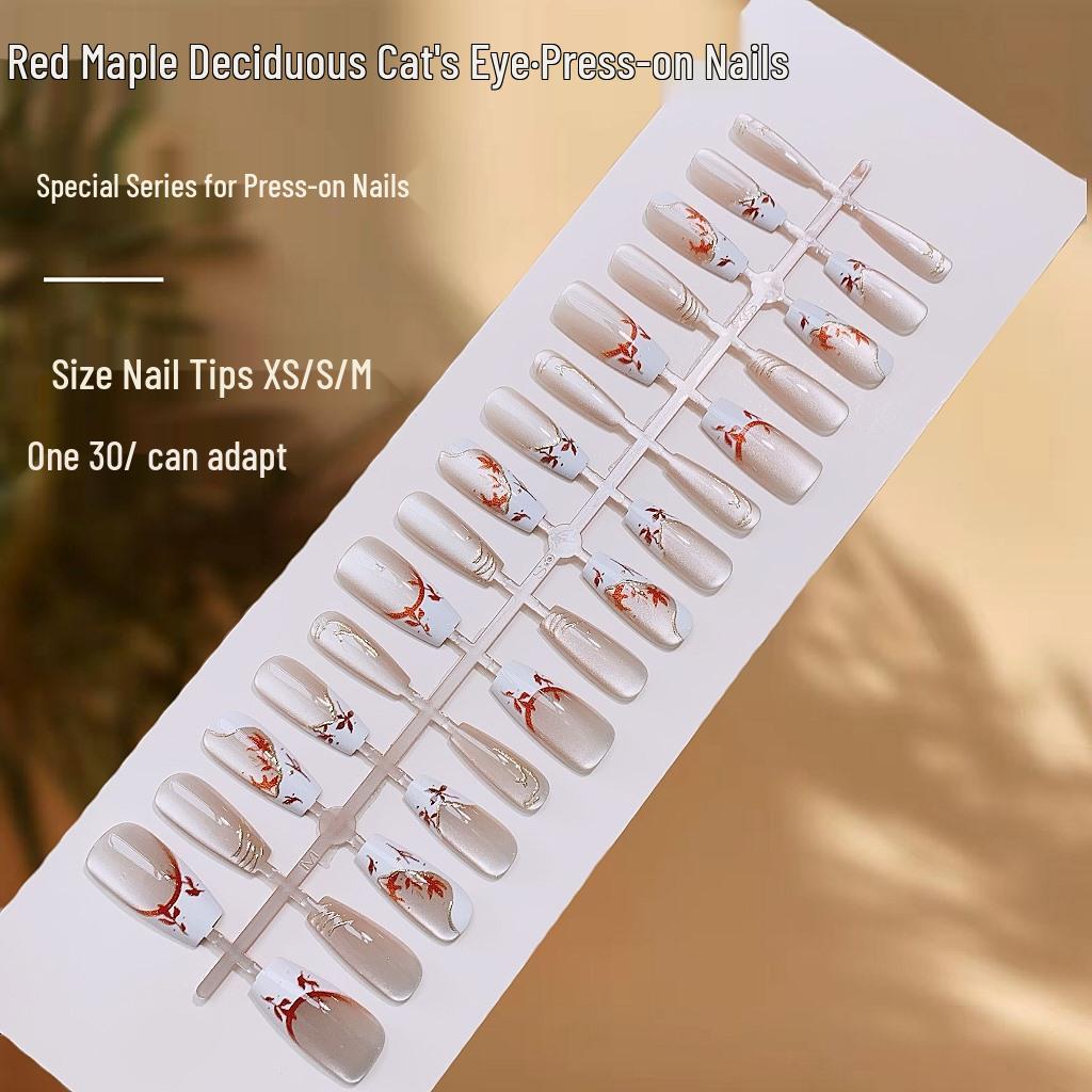 

Gold-Plated Cat Eye High-End Fake Nails - Light Luxury Wearable Nail Art Pieces