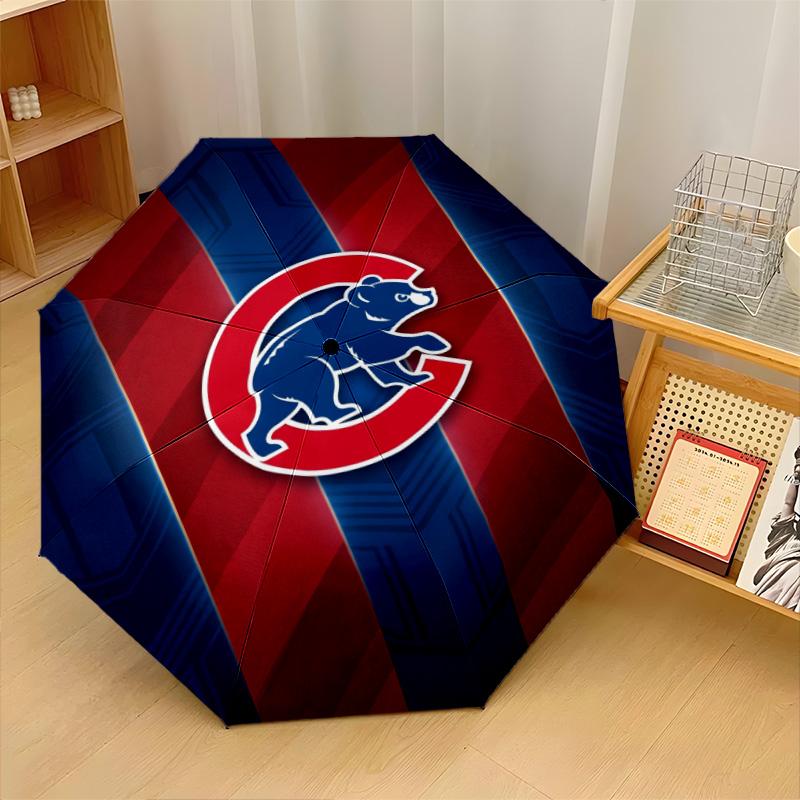 Chicago Cubs Print Auto 8?Ribs Folding Umbrella Wind Resistant Lightweight Automatic Umbrella For Daily Travel