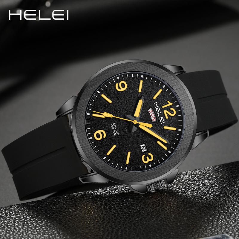 Mens Quartz Watch Magnetic Silicone Strap Luminous Hands Day Date Waterproof Wristwatches