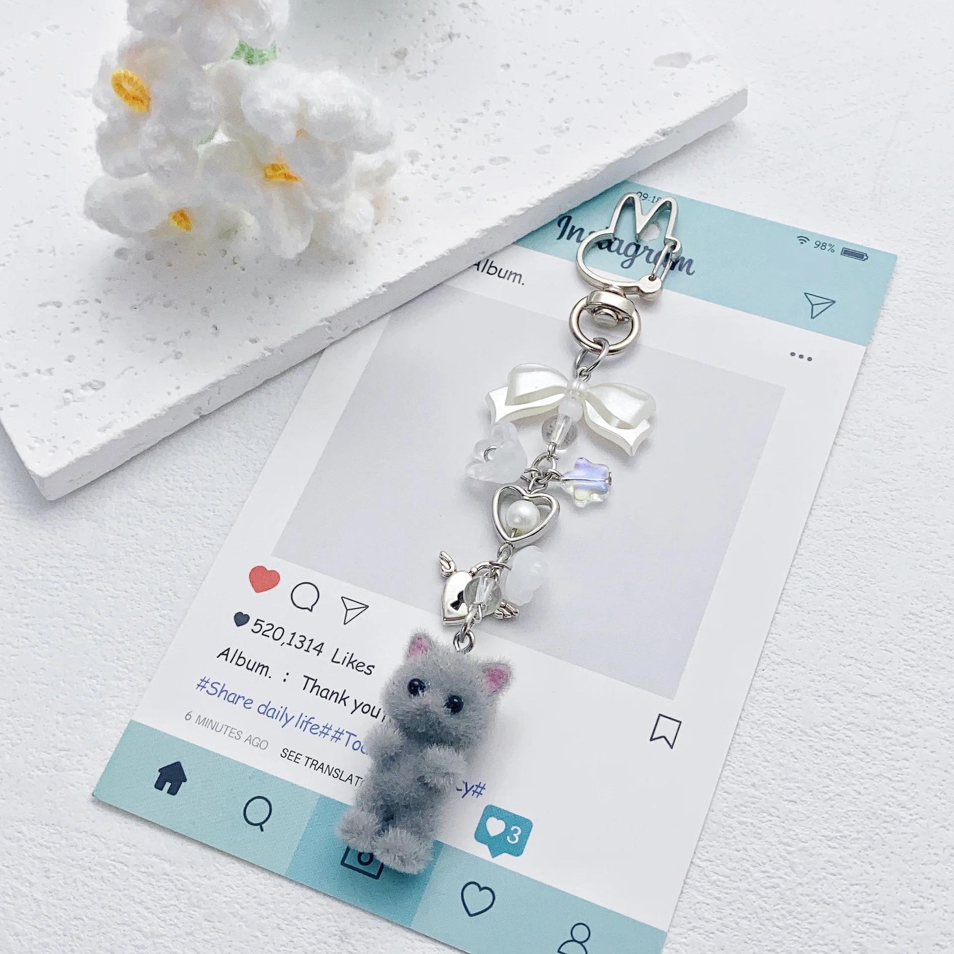 

Брелок для ключей Furry Kitten Handmade Y2k Women Fashion Acrylic Animal Plush Bulb Keychain Bag Cushion Gift Keychain Accessories