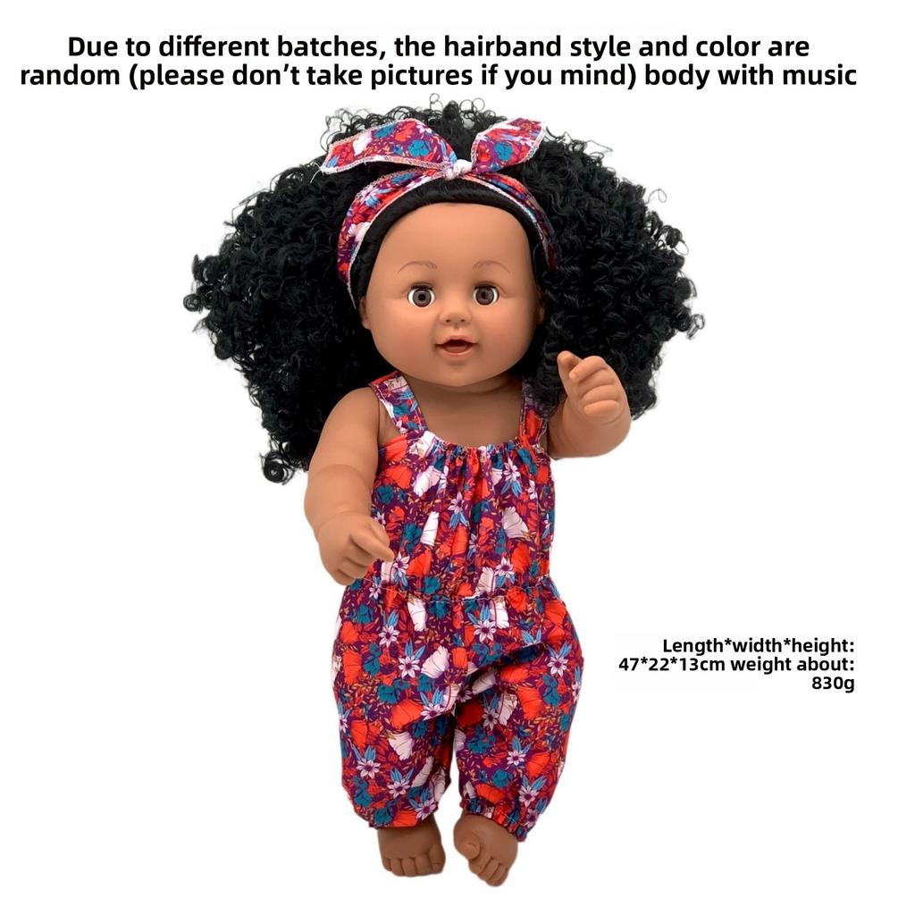 18-47CM Black Doll Full Body Vinyl Reborn Doll Soft Glue Simulation Baby African Doll Music Doll