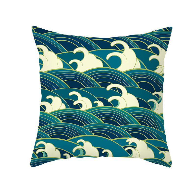 Simple Nordic Style Pillowcase Blue Wave Dolphin Office Sofa Printed Cushion Pillowcase Home