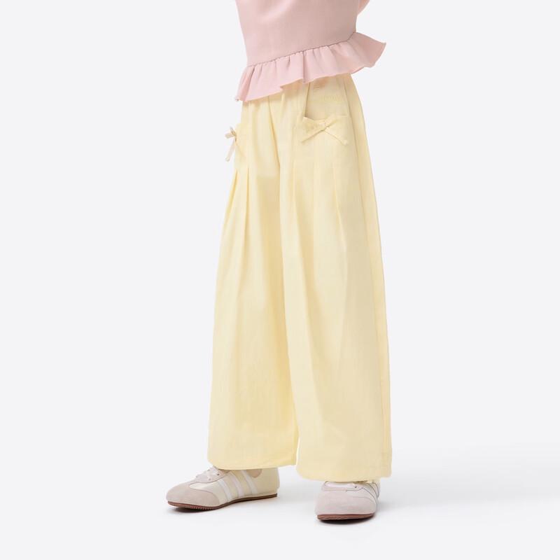 Xiao Yinman Girls  Spring Drawstring Cotton Wide-Leg Pants 130