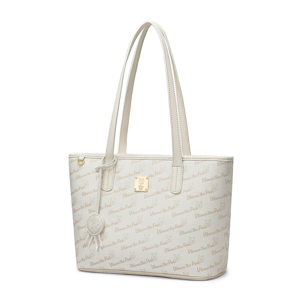 New Disney Winnie The Pooh Series PVC Tote Bag, Shopping Bag, Shoulder Bag Regular Women's Ecru/Pink DHF51737-C