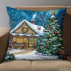 1 Pieces Christmas Cottage Pattern Decorative Throw Pillows Polyester pillowcase, sofa decorative cushion cov Headboard Pillow