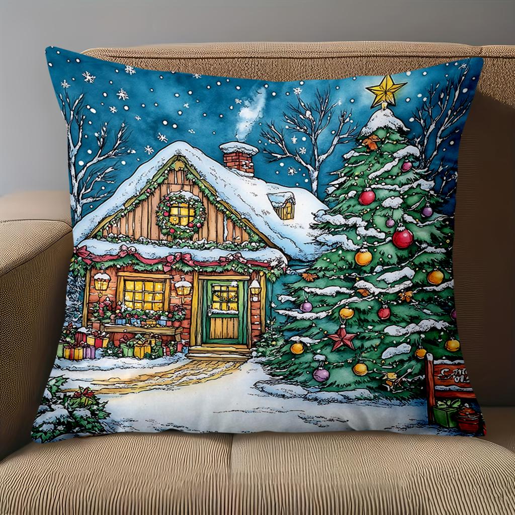 1 Pieces Christmas Cottage Pattern Decorative Throw Pillows Polyester pillowcase, sofa decorative cushion cov Headboard Pillow