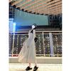French square collar dress women's autumn feeling skirt temperament waist thin long sleeve A-shaped skirt niche long skirt
