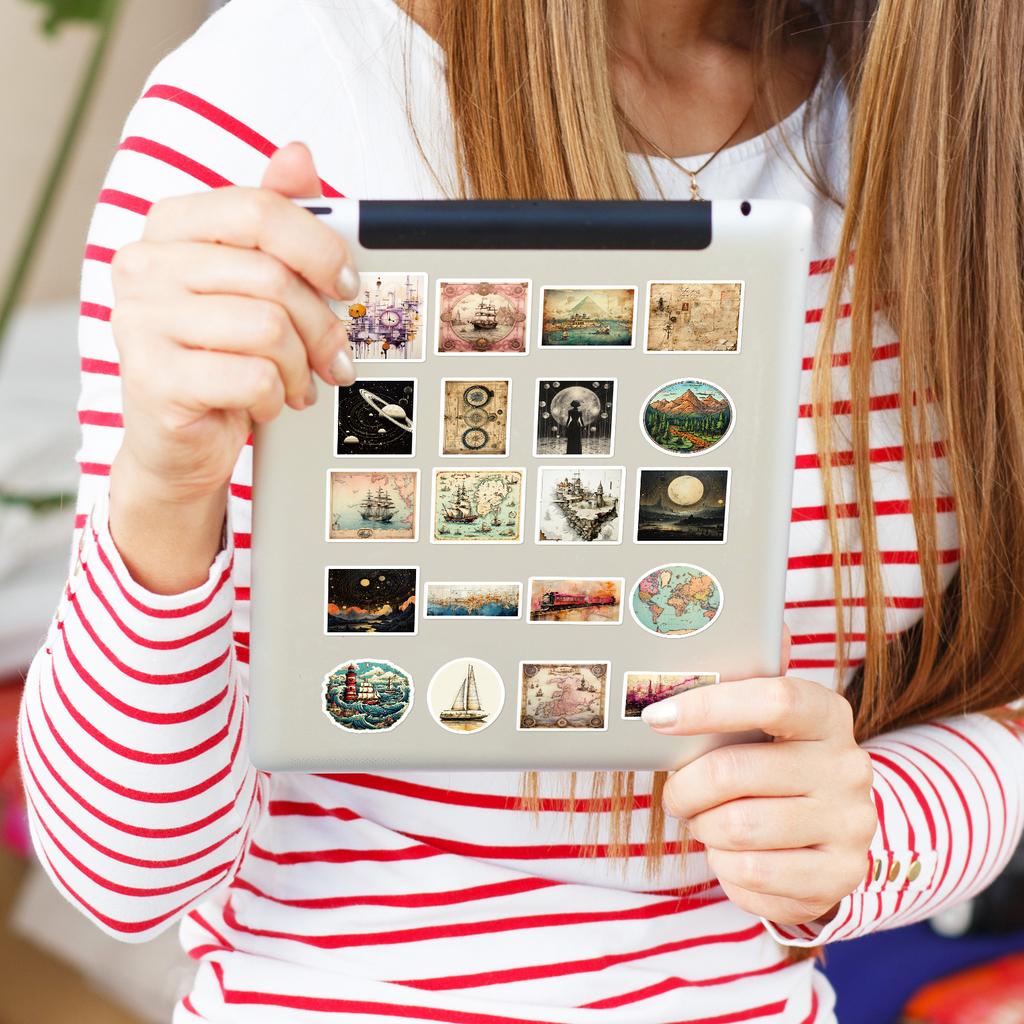 50PCS Artistic Retro Poster Style Map Stickers, Vintage Country Map Decals for Phone, Laptop & DIY Decoration