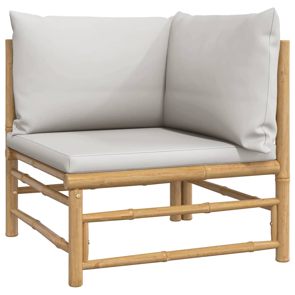 Vidaxl Narożna Sofa Ogrodowa Z Jasnoszarymi Poduszkami, Bambusowa