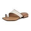 Fashion Women's New Spring/Summer Square Head Casual and Comfortable Medium Heel Large Metal Accessories Truffle Toe Beach Slippers