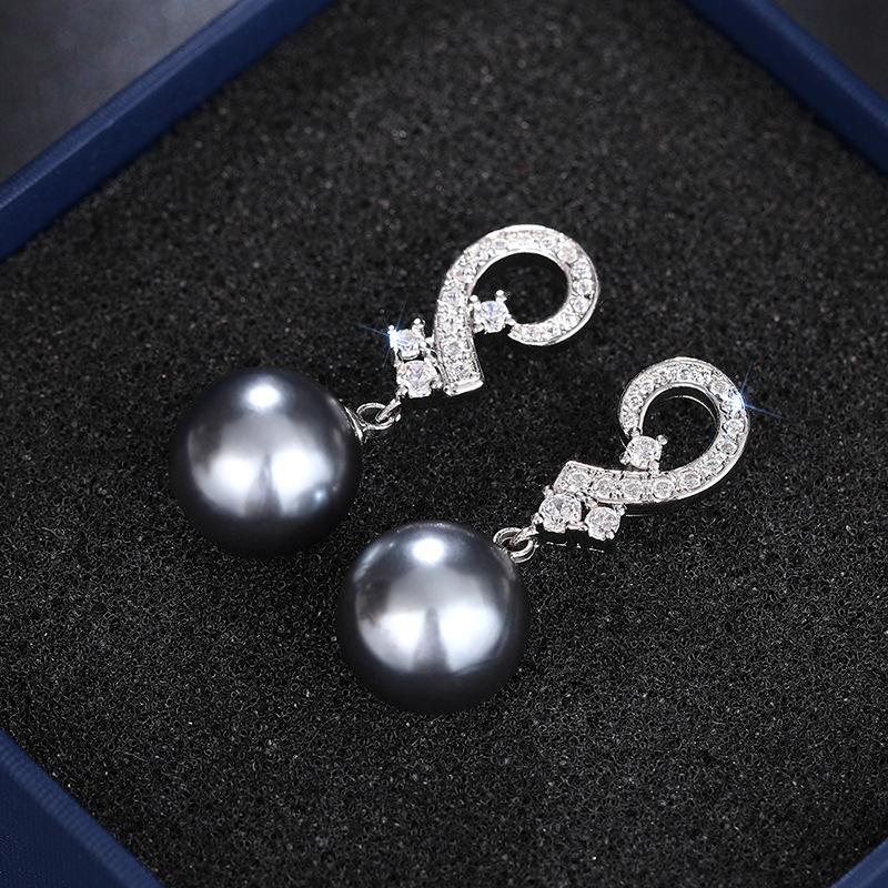 925 Sterling Silver Grey Pearl Dangle Drop Earrings for Women AAA White Cubic Zirconia Pearl Earrings Jewelry Gifts
