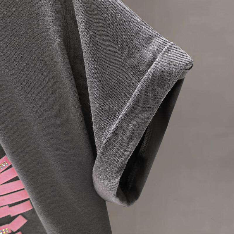 Women's Rhinestone Heart Rolled-Edge Short Sleeve Slim Fit T-Shirt