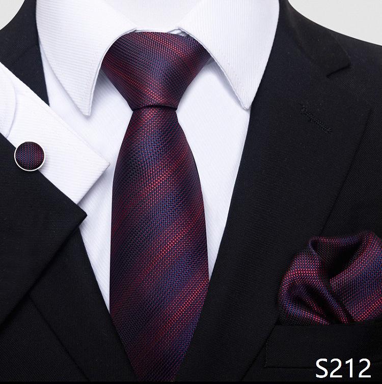 Men's 8cm Solid & Polka Dot Plaid Tie Set with Cufflinks & Pocket Square