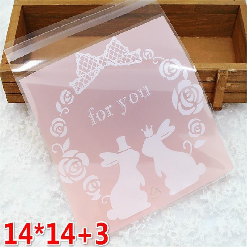 50 Pcs Baking Package Cookie Bag Cartoon Self-sealing Bag Handmade Soap Candy Snack Bag