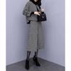 Completo Pantaloni Larghi Coreani Moda Autunno Inverno Tempo Libero Manica Sette Punti Cappotto di Lana Giacca a Quadri Outfit Donna