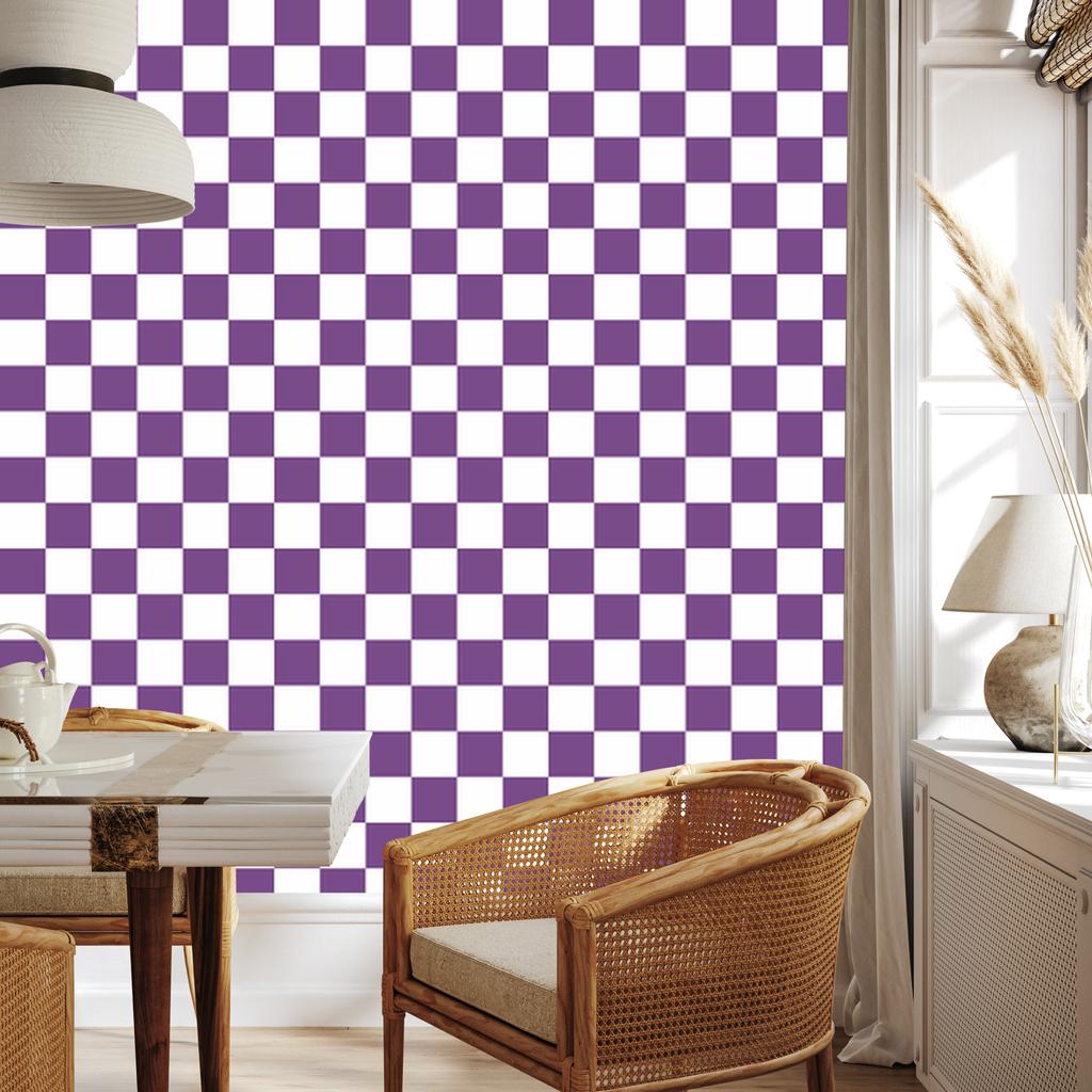 Checkerboard wallpaper purple, white and light gray 50x1000