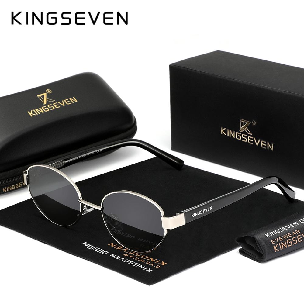 Kingseven Occhiali da Sole Ovali alla Moda Uomo Donna UV400 Protezione Occhi Retro Montatura in Lega Occhiali da Sole Guida Outdoor
