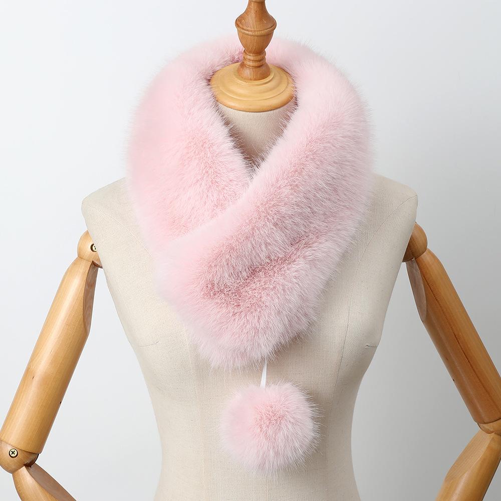 Korean version of the new high and low hair scarf women's autumn and winter sweet and versatile big hairball clip fluff imitation fur scarf collar