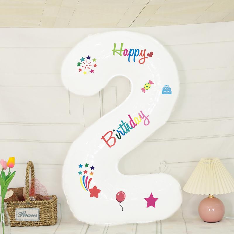 White Outdoor Baby's First Birthday Number Balloons - Children’s Photo Prop and Birthday Decoration Scene