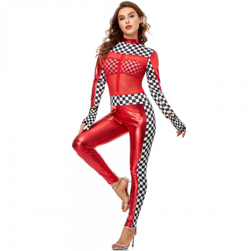 Red Sexy Jumpsuit Cheerleading Outfit PU Leather Football Girl Role Play Costume