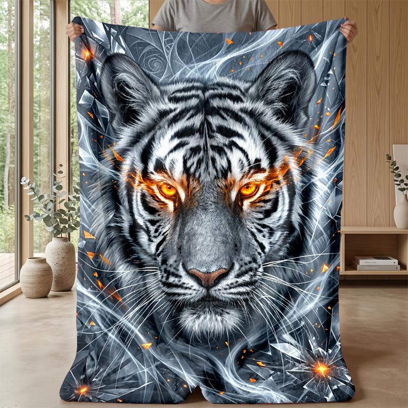 Tiger Spirit Energy Theme Blanket Lightweight Warm Flannel Blanket Decorative Throw Blanket for Home Decoration