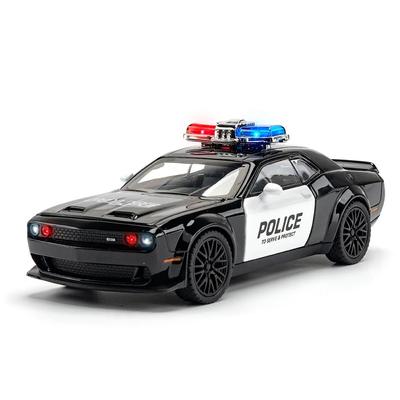 1/32 Modely policejních aut Dodge Hellcat Hračky ze slitiny tlakově lité simulační váhy Stahovací model se zvukovým světlem Hračky pro chlapce