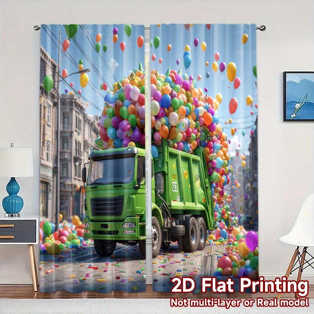 

2pcs 2D FLAT PRINTING Curtains (Without Rod) PartyTruck(2) Pattern Popular Curtains Versatile Polyester Curtains Room Decor 100*130 Rod Pocket 1pcs
