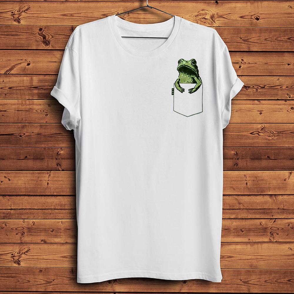 Frog in Pocket,Funny 3D Vision T-shirt,White Casual Short Sleeve TShirt Men,Unisex Tee,Printing