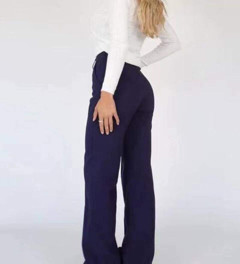 Kancelář Lady Volné Plus Velikost Ležérní Kalhoty Dámské Jednobarevné Jednoduché Móda Rovné Široké nohavice Dámské Slim Fit Elegantní Kalhoty s vysokým pasem 24401