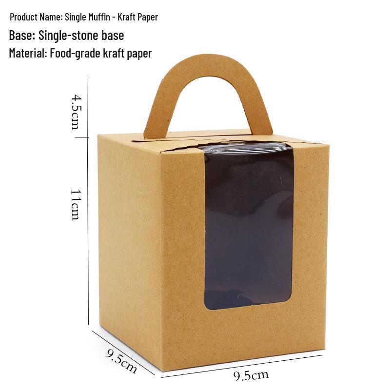 Kraft Paper Cupcake Box with Transparent Window for Mousse, Pudding, Muffins, and Egg Tarts