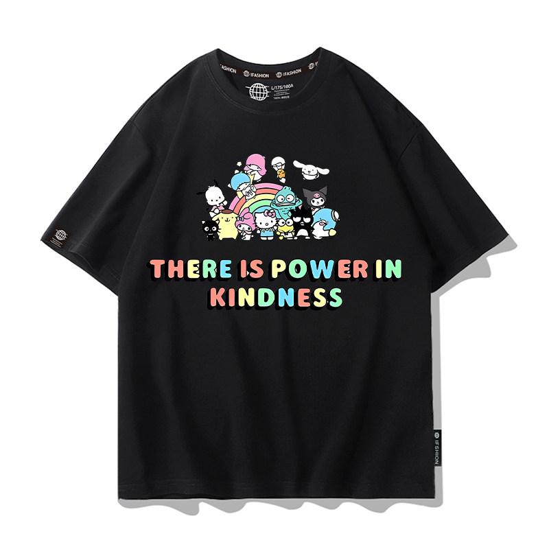 Sanrio Anime Peripheral Joint New Childrens Tshirt Pure Cotton Cartoon Printed Parent Child Clothing Summer Casual Tshirt S