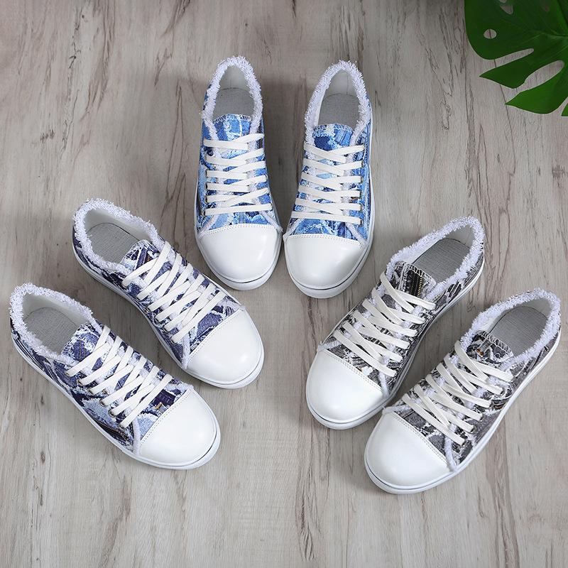 Foreign Trade Large Size Women's Shoes 2025 European and American New Color Printing Low-top Canvas Shoes Lace-up Casual Flat Shoes