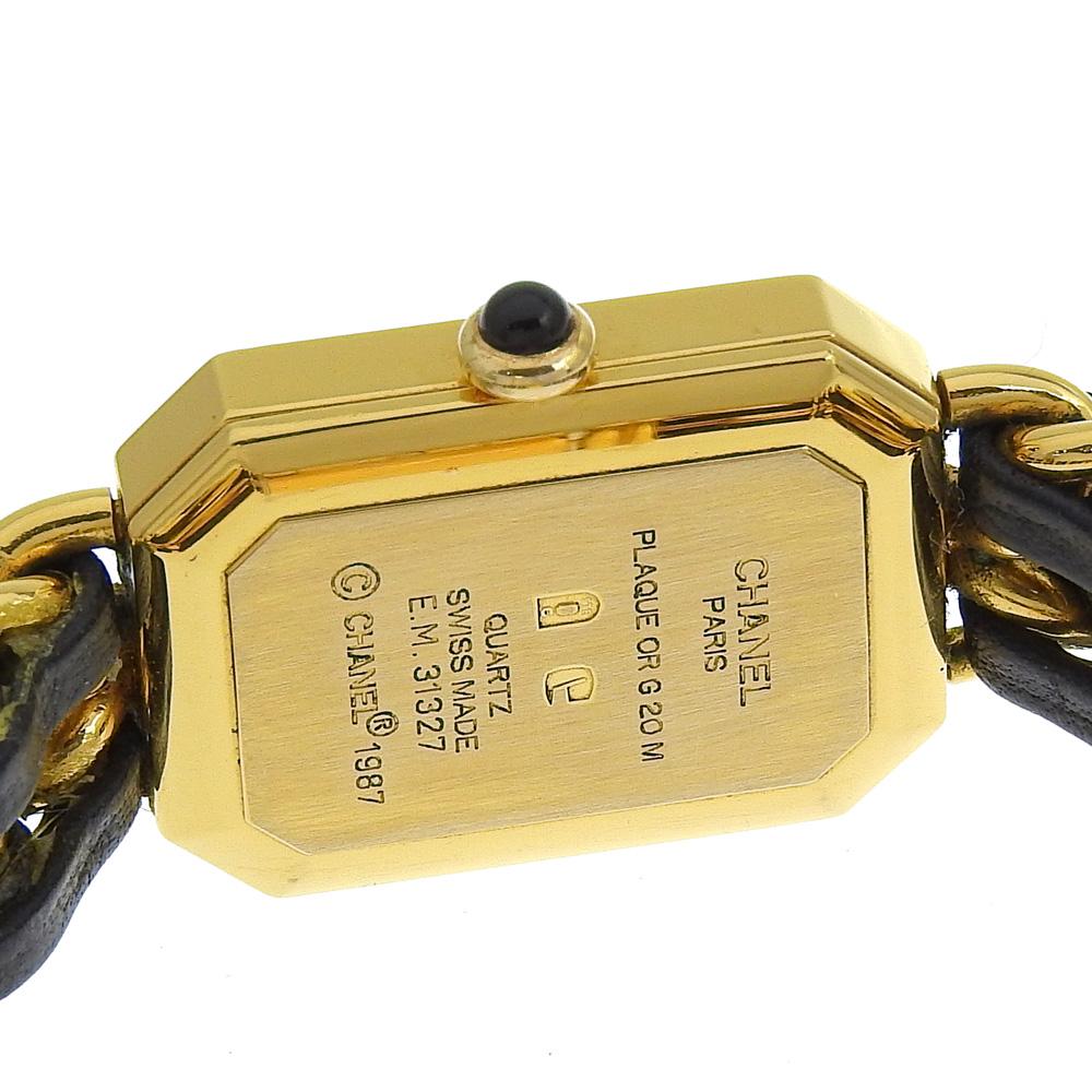 Chanel Premiere M Watches H0001 blackDial Plated Gold/Embossed Leather Quartz Analog Display Women Used