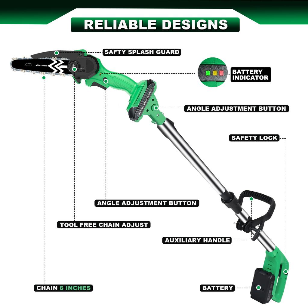 20V Cordless 2 In 1 Pole Saw DIY Grade Chainsaw with Long Pole for Wood Cutting Local EU Warehouse