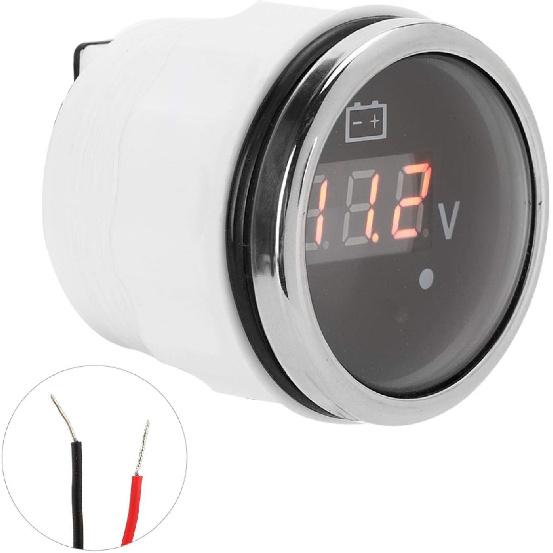 Voltage Meter, 2in Battery Voltage Gauge LED Digital Display IP67 Waterproof Smart Alarm Universal for Boat Auto (Black)