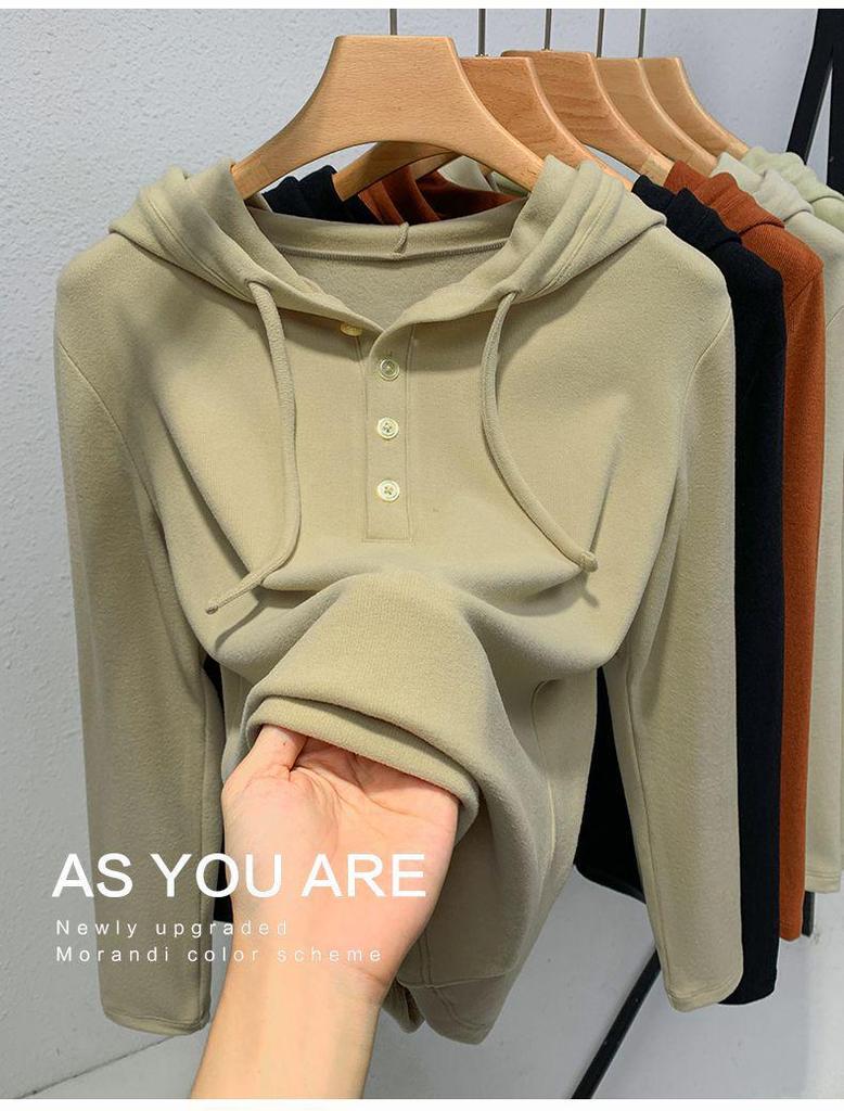 Women's Brushed Fleece Hooded Base Layer Autumn 2025 Fashionable Inner Hoodie