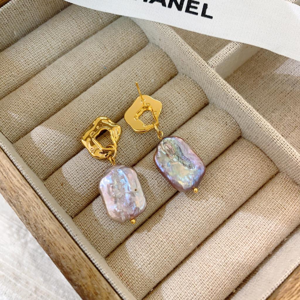 Baroque Shaped Pearl Earrings Colorful Pearl Earrings Pink Purple Earrings French Minimalist and Elegant Exquisite Earrings