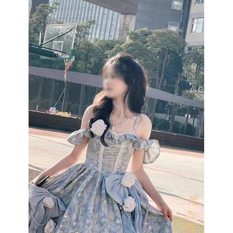 Rochie de seară Lolita Sens înalt Banchet Test de artă Performanță Fără mâneci Suspendor Talie înaltă Rochii de prințesă