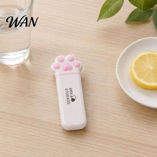Small Medicine Container Portable Pill Box, Cute Cat Paw Design, with Sealed Buckle Lid, Moisture-Proof Box 3 Compartment Organizer, Holder for Adults